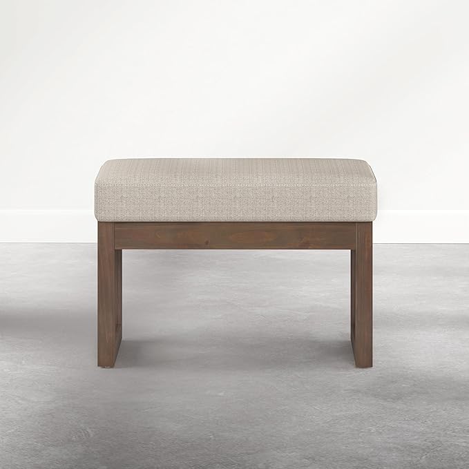 SIMPLIHOME Milltown Small Ottoman Bench - 27 inch Wide Upholstered Tweed Look Fabric Rectangle Footstool Ottoman in Beige Cream, Contemporary Bench for Entryway with Cushioned Seat, Assembled