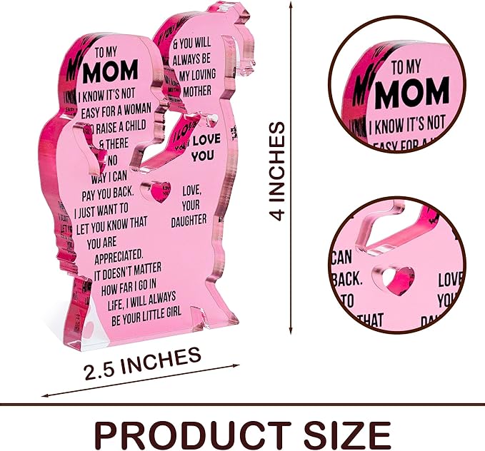 Mom Gift from Daughter Acrylic Plaque – Mother Daughter Gift, Mothers Day Gifts for Mom, Best Presents for Moms, Best mom Ever Gifts, Mothers Day Decor for Mother's Day