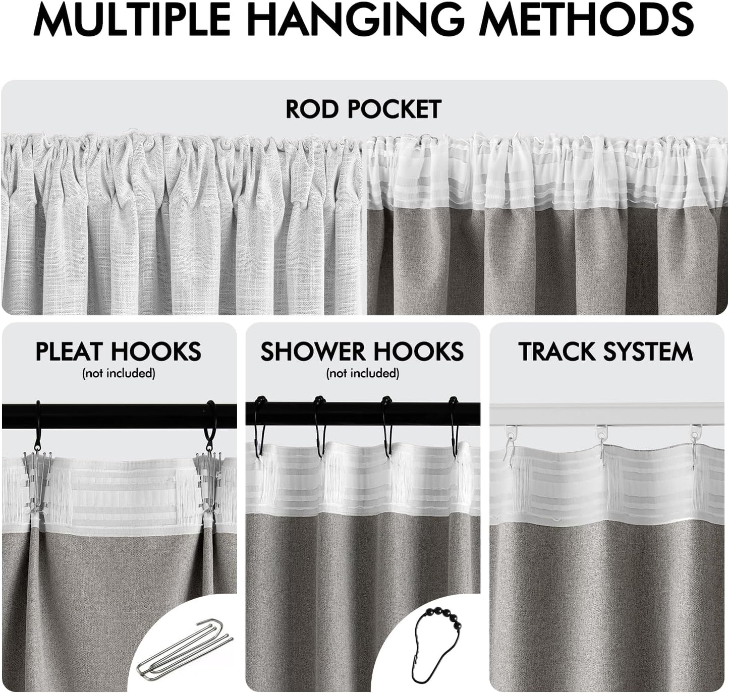 MIULEE Greyish White 100% Blackout Linen Curtains 120 Inch 2 Panels Set Double Sided No Coating Pinch Pleated Back Tab Black out 10 FT Extra Long Thermal Insulated Bedroom Living Room Darkening Drapes