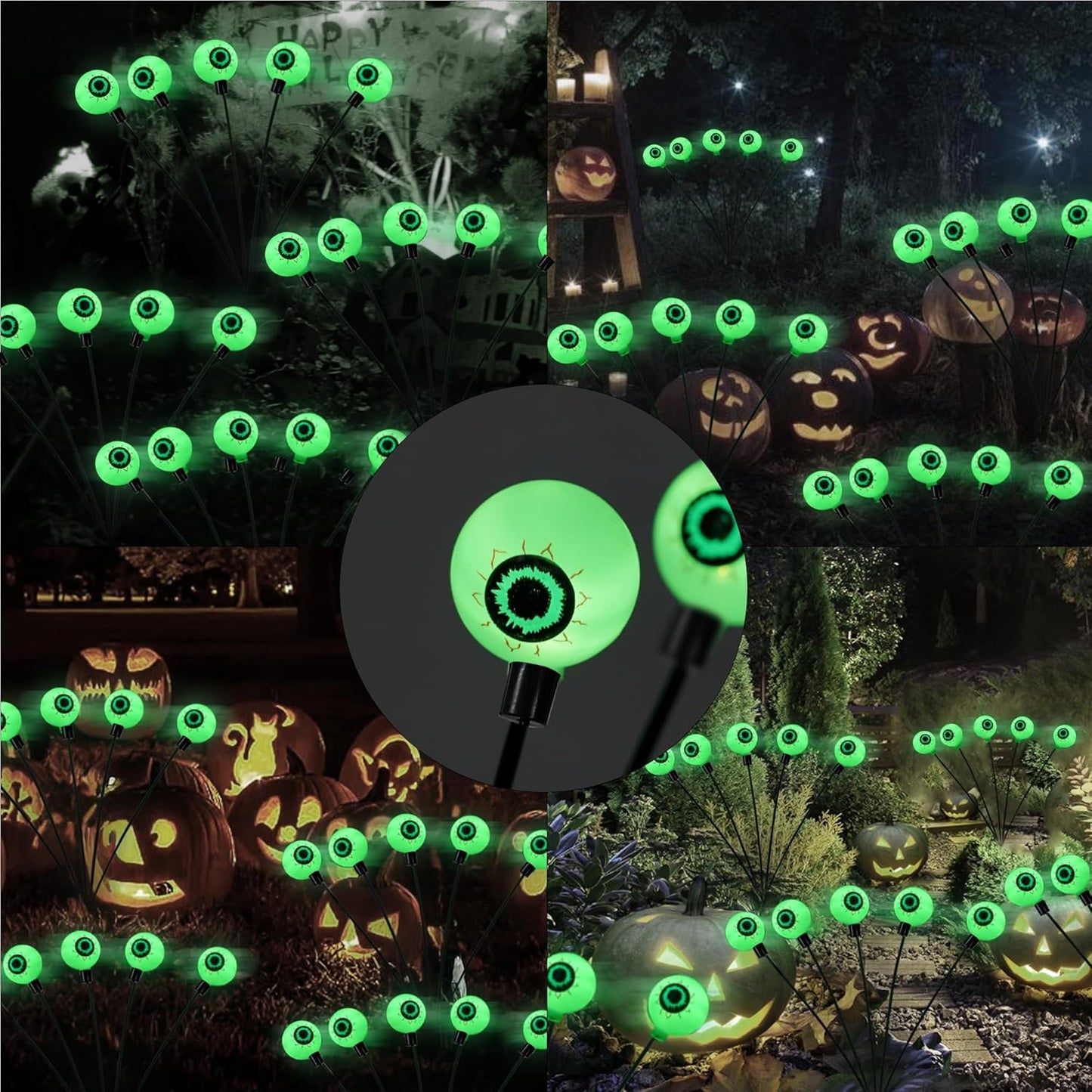 Dazzle Bright Halloween Decorations Outdoor, 6 Pack 36LED Solar Eyeball Pathway Lights, Scary Waterproof Solar Green Firefly Lights for Garden Lawn Yard Decor