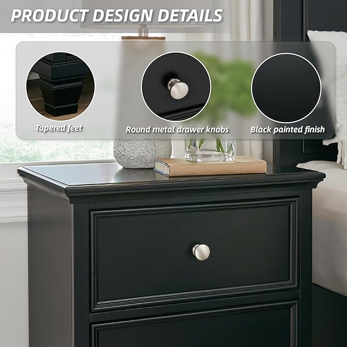 Signature Design by Ashley Lanolee Classic 2 Drawer Nightstand for Bedroom, 26.75" Tall, Black