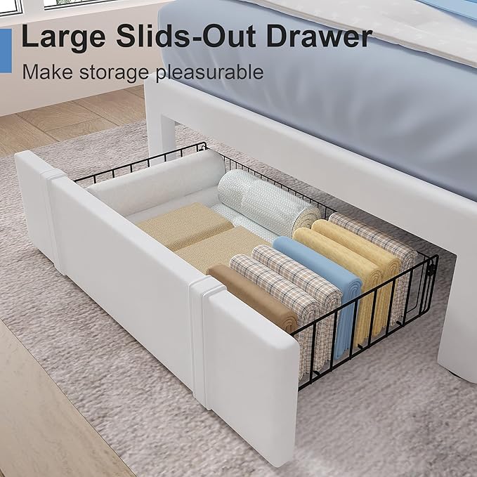 VECELO Twin Size Bed Frame, Upholstered Platform Bedframe with Height Adjustable Cloud-Shaped Headboard, Strong Wood Slat Supports, No Box Spring Needed, Blue