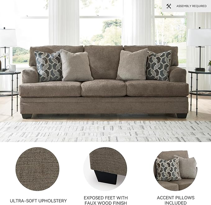 Signature Design by Ashley Stonemeade Casual Sofa with 4 Toss Pillows, Dark Brown