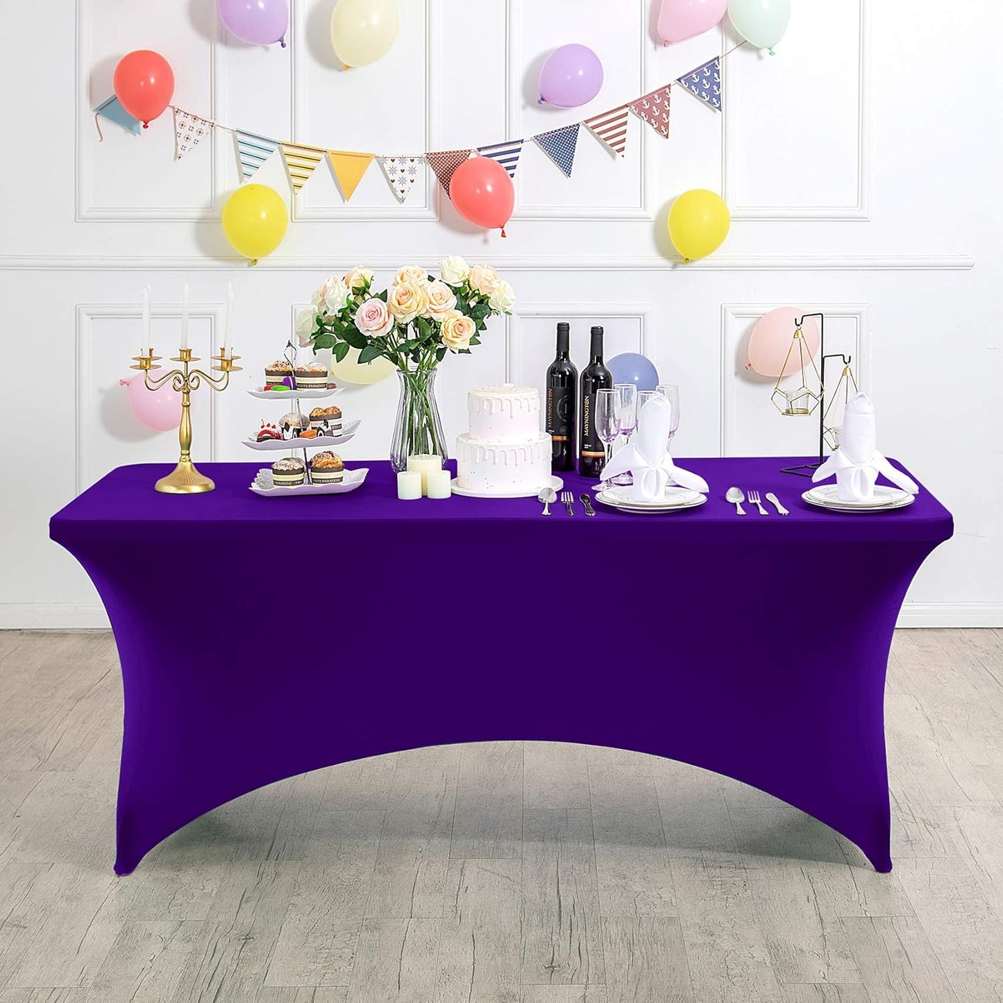 2Pack Spandex Table Cover for 8FT or 4ft or 6ft Table Universal Fitted Stretch Tablecloth for Party, Banquet, Wedding and Events-Purple