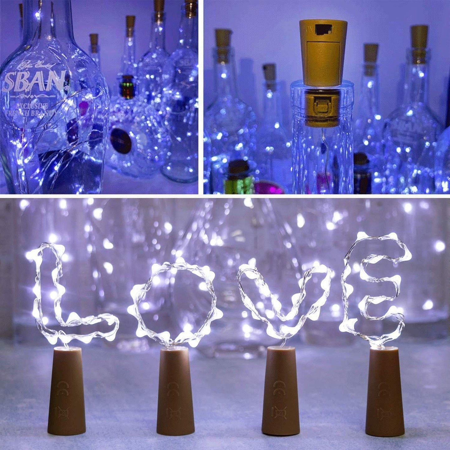 YJFWAL Wine Bottle Lights with Cork,Cork Shape Silver Copper Wire Fairy Mini String Lights,24Pack 20LED Battery Operated for DIY,Party,Wedding,Christmas,Halloween,Decor (Cool White)