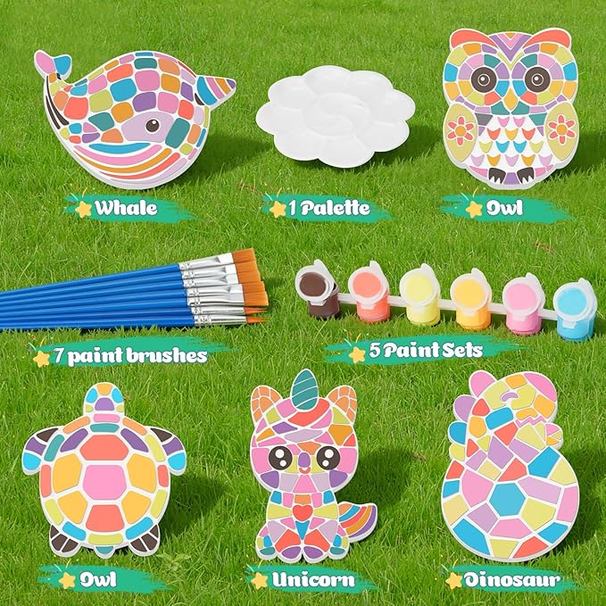 QANIY Stepping Stones Painting Kit for Kids Ages 4-12,5 Pack Outdoor Garden Stone Crafts,Outdoor Art & Craft Activity Set, Creative Gift for Boys & Girls