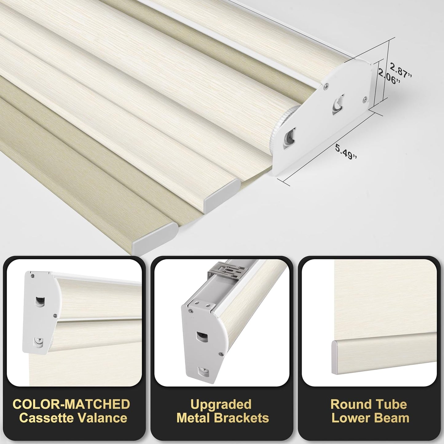 BERISSA Cordless Dual Roller Shades with Cassette Valance and Light Filtering, Day and Night Roller Shades for Home Office Door and Wall.Striped Jacquard Beige.41 W x 86" H