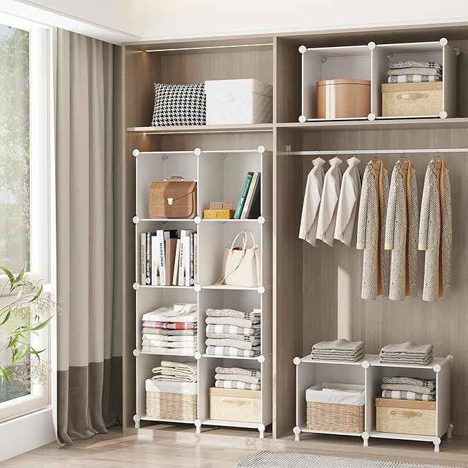 AWTATOS 8 Cube Storage Organizer, Closet Organizer Storage Shelf, Bookcase Bookshelf, DIY Stackable Storage Cubes Shelves for Closet, Bedroom, Home, Office, White