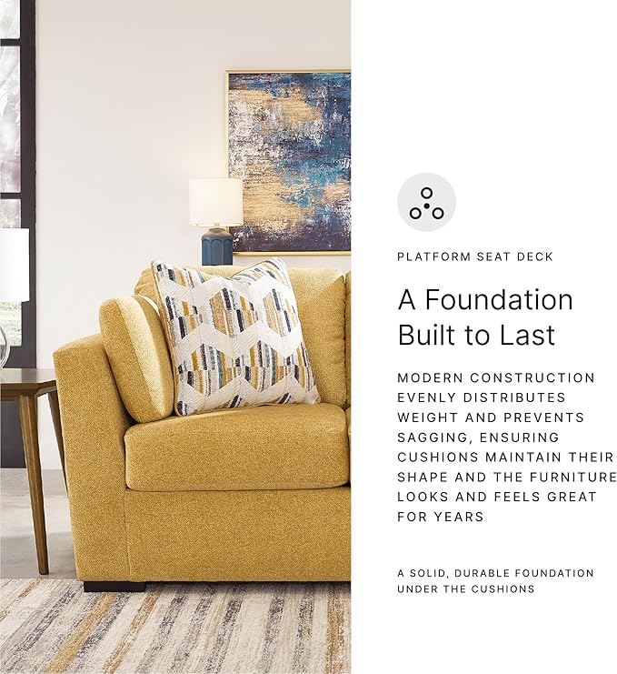Signature Design by Ashley Keerwick Scandinavian Loveseat with 4 Toss Pillows, Yellow