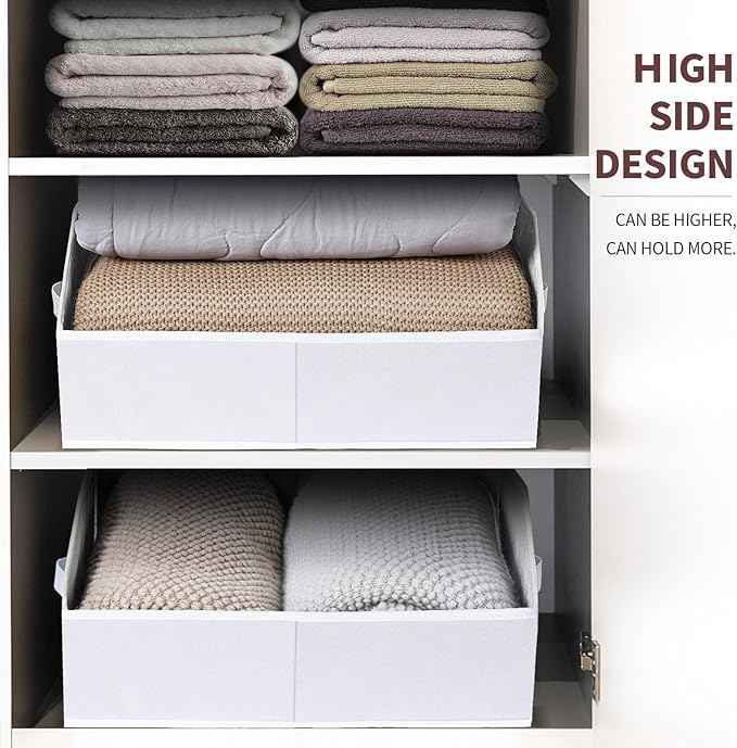 Closet Baskets for Shelves - Decorative Storage Baskets with Handle, Trapezoid Closet Bins for Organization, Shelf Storage Bins for Clothes, Books, Home, Office, 8 Pack, White