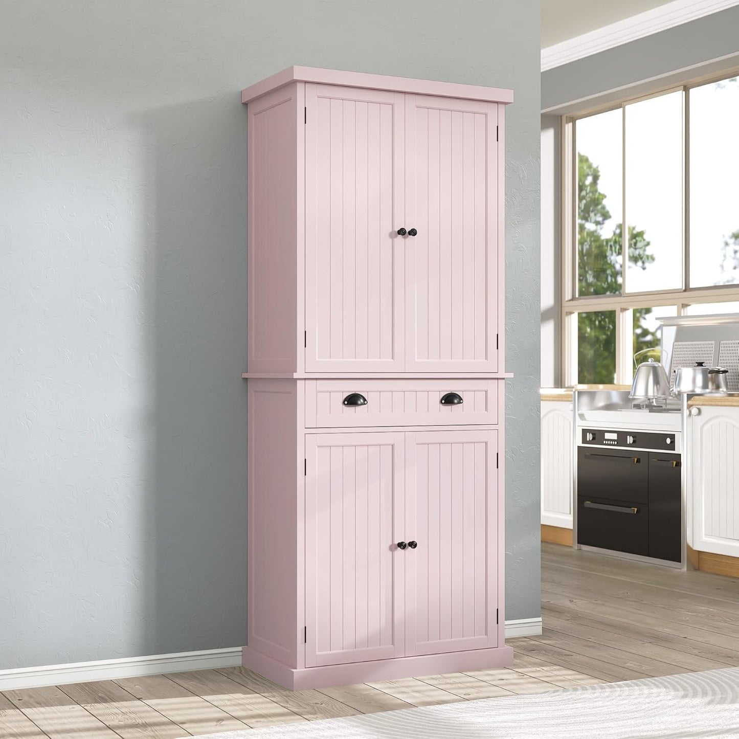 ARTPOWER 72" Tall Kitchen Pantry Storage Cabinet with Drawer and Adjustable Shelves, Pantry Cabinet for Kitchen, Bathroom or Hallway, Pink - Décor Diaries