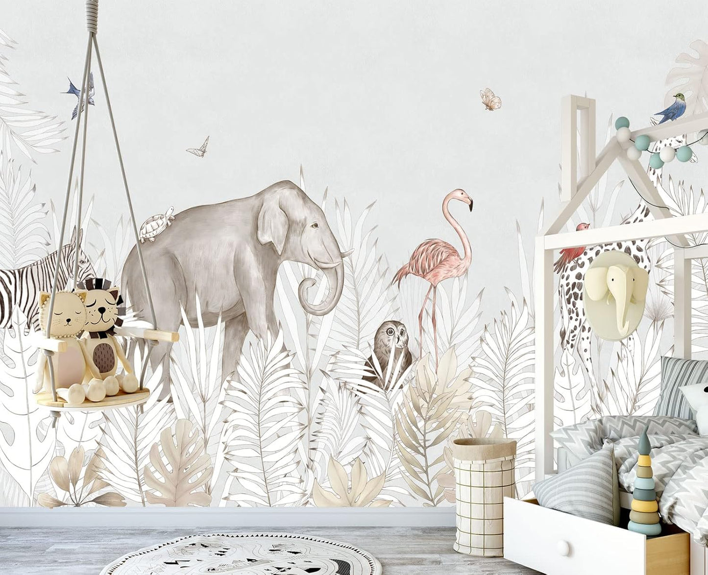 Elephant Zebra Animal Nursery Wallpaper Wall Mural 137" x 100"