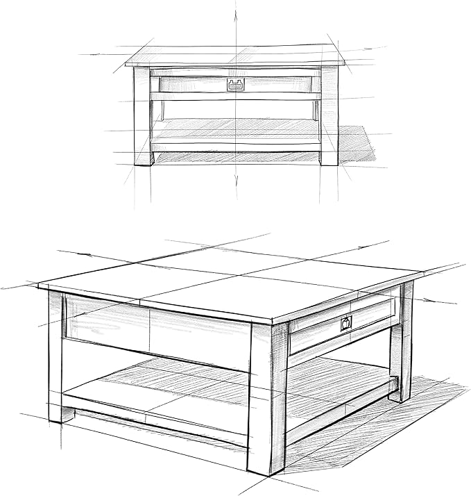 SIMPLIHOME Monroe Square Coffee Table - 38 inch Wide Solid Acacia Wood Living Room Table in Farmhouse Grey, Rustic Cocktail Table for Family Room or Lounge with 2 Drawers and Open Shelf