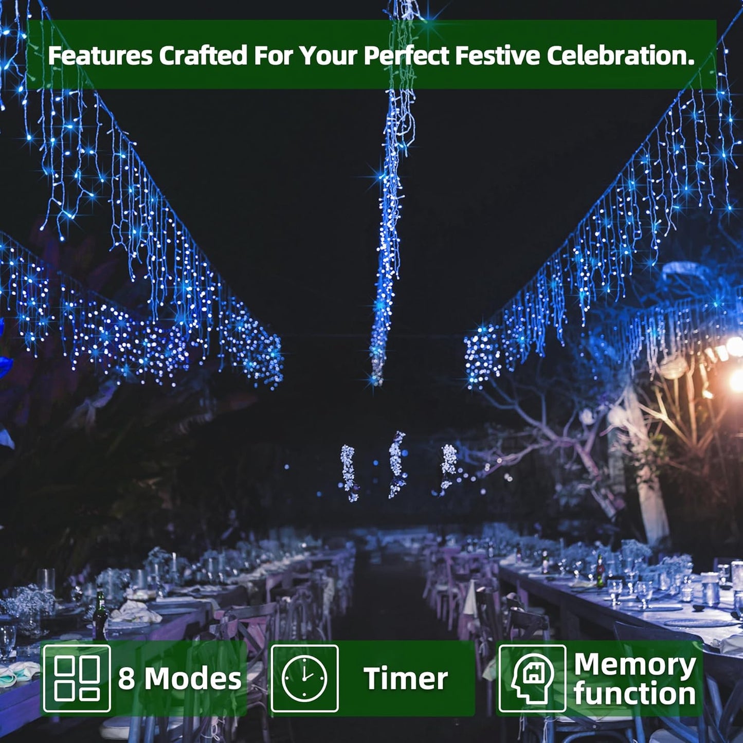 666 LED 66FT Icicle Lights Waterproof- 148 Drops 12 Modes Christmas Light with Memory Timer, Dimmable Christma TreeLights for Roof Balcony Holiday Gifts Blue
