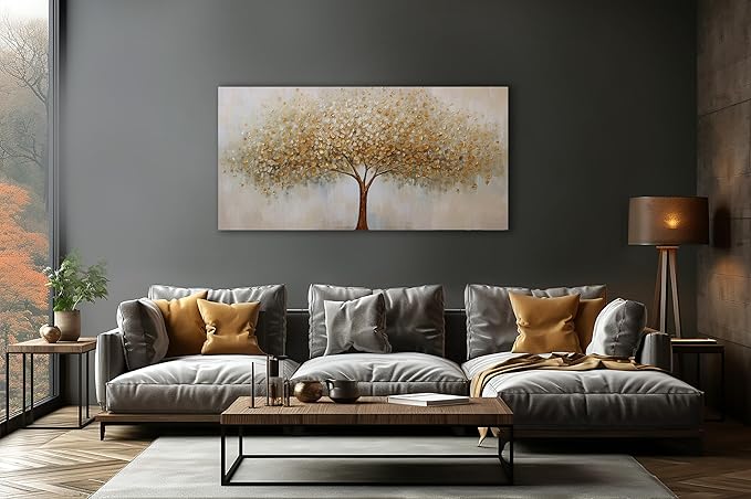 VHMING Wall Art Abstract Gold Tree of Life Modern Artwork Canvas Painting Textured Tree Pictures Wall Decor for Living Room Bedroom Dining Room Home Office Decor 24"x48" Ready to Hang