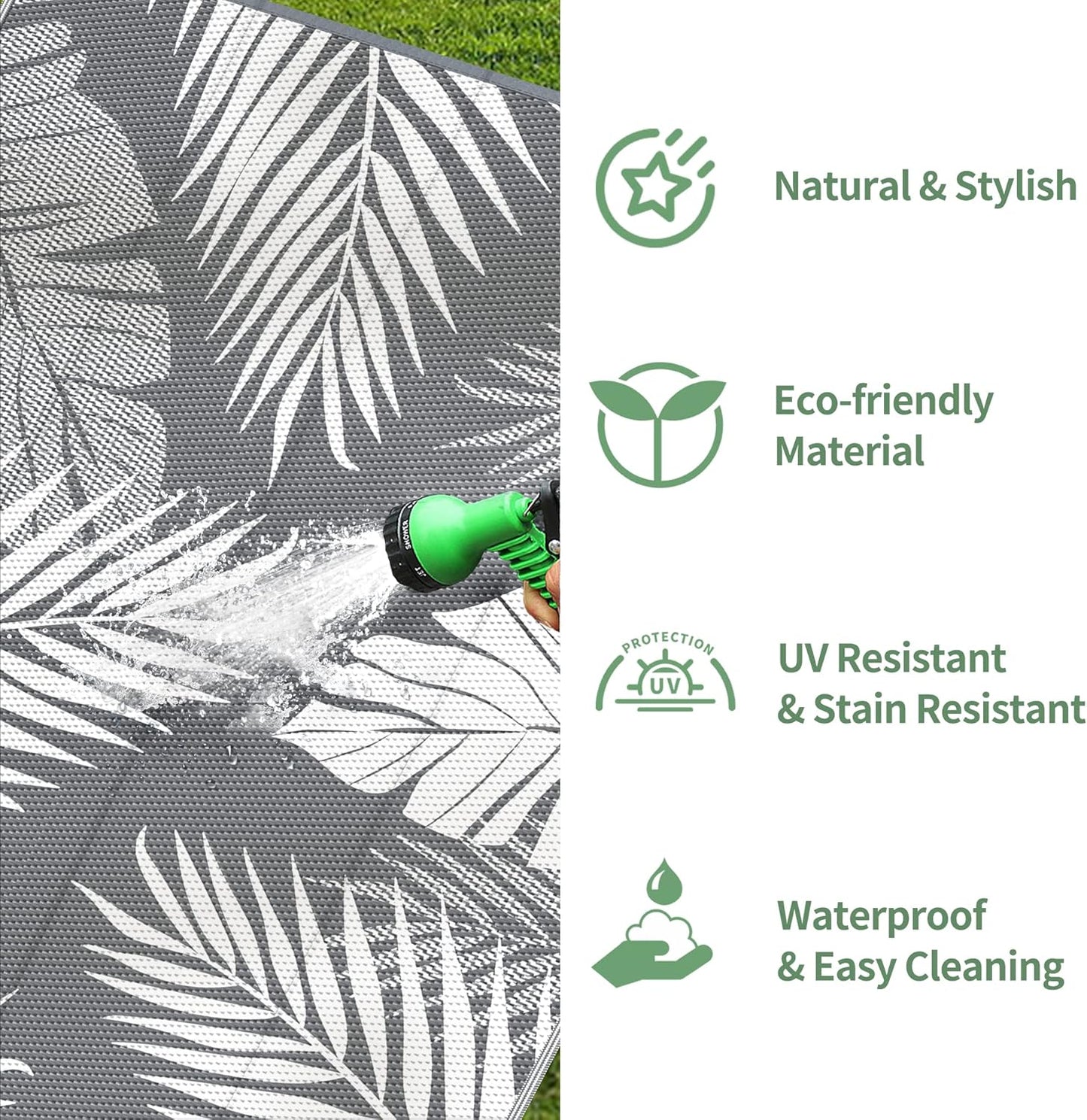 GENIMO Outdoor Rug 4' x 6' Waterproof for Patios Clearance, Reversible Outdoor Plastic Straw Camping Rug Carpet, Large Area Rugs Mats for RV, Camper, Deck, Balcony, Porch, Beach, Picnic, Grey&White