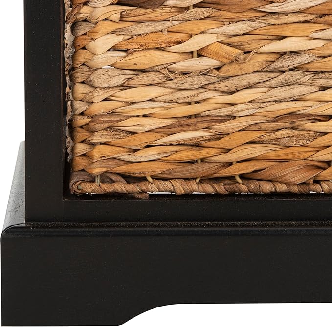 SAFAVIEH Home Collection – Halle Distressed Black Storage Side Table with Wicker Baskets, Farmhouse Accent Storage, Fully Assembled (AMH5738A)