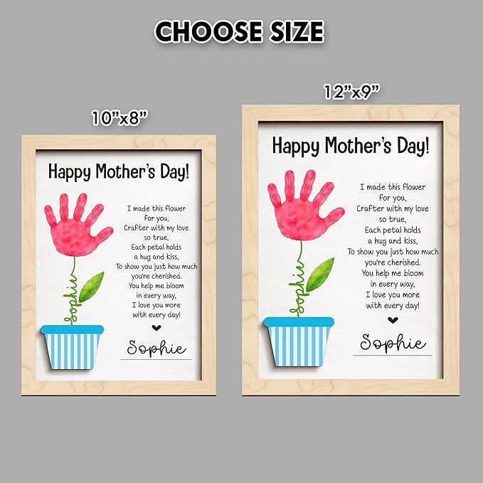 Mothers Day Handprint Gifts for Mom from Daughter Son, Personalized Family Handprint Frame, Custom Family Art Keepsake, DIY Flower Craft Wood Sign with Paint, Gift for New Parents, Grandma, Nana