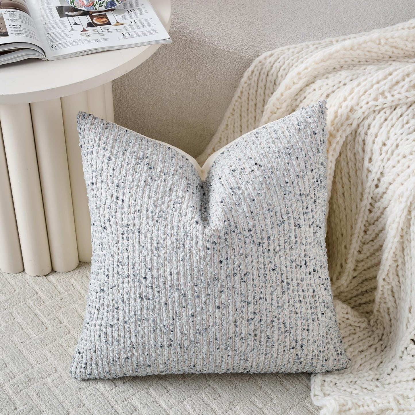 Striped Euro Sham Pillow Covers 26x26 Set of 2 Blue Textured Boucle Chic Morden Boho Accent Farmhouse Square Decorative Couch Throw Pillow Covers for Home Decor Bed Sofa Living Room