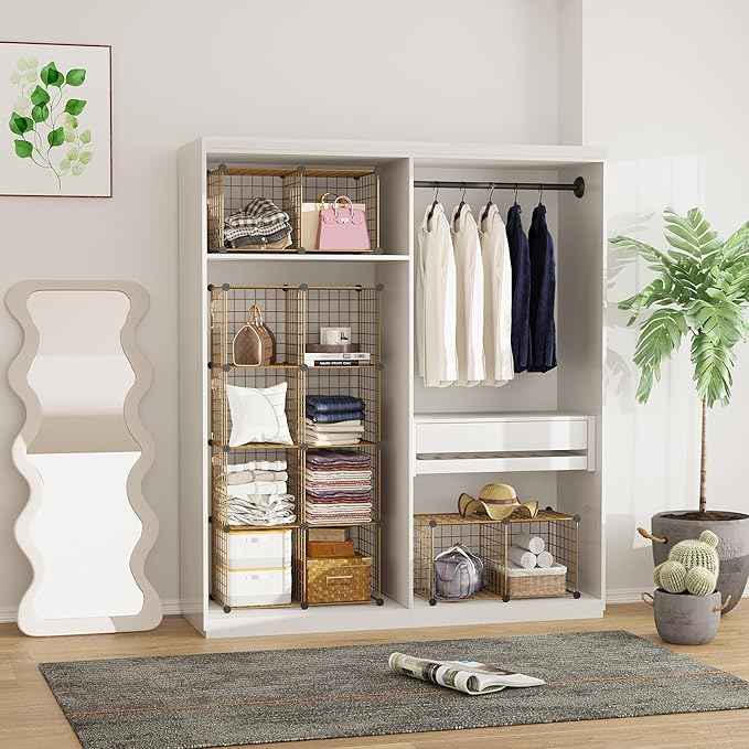 C&AHOME Wire Cube Storage, 12 - Cube Organizer Metal C Grids, Modular Shelves Units, Closet Organizer, Ideal for Home, Office, Living Room, 36.6”L x 12.4”W 48.4”H, Brown UWCS3012R