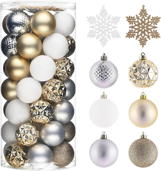 Valery Madelyn Christmas Tree Decorations Ornament Set for Fall Halloween, 50ct 2.36 Inches White and Gold Shatterproof Christmas Ball Ornaments Hanging Xmas Holiday Party Decor