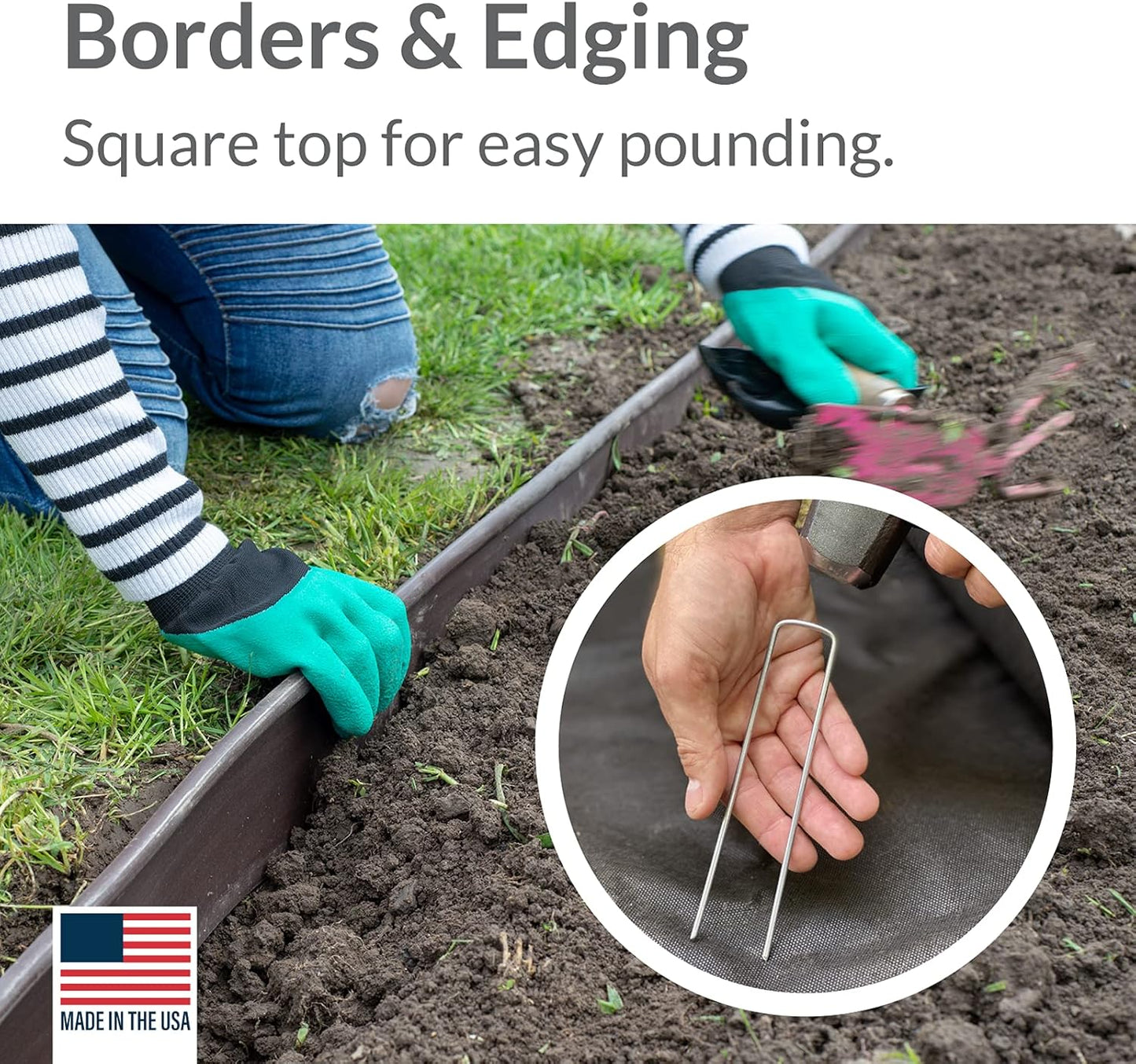 Pinnacle Mercantile USA Made 450 Pack Garden Landscape Staples Weed Barrier Fabric Stakes Galvanized 6 inch Pins Anti Rust Sod Staple 11 Gauge Steel