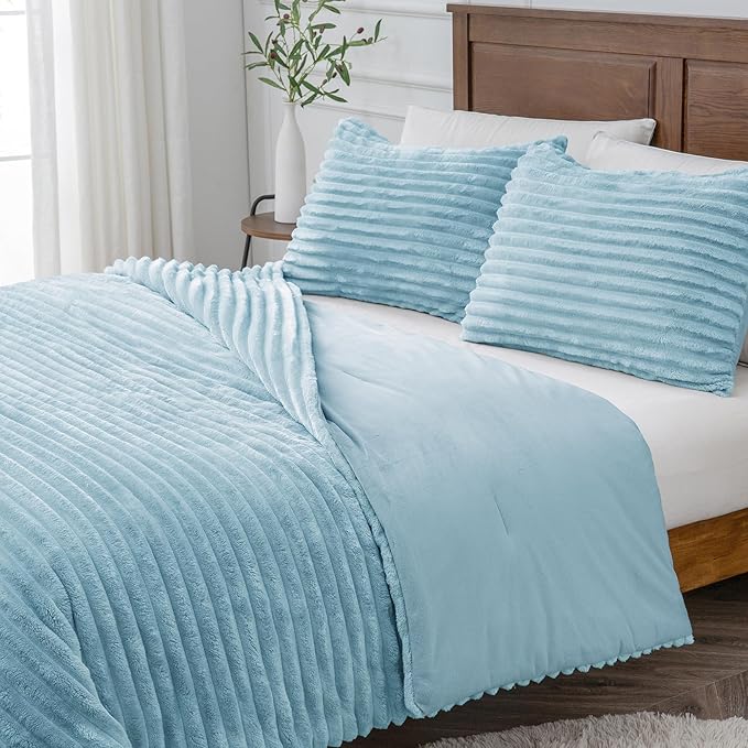 BEDELITE Fleece Twin Comforter Set -Super Soft & Warm Fluffy Light Blue Bedding, Luxury Fuzzy Heavy Bed Set for Winter with 1 Pillow case