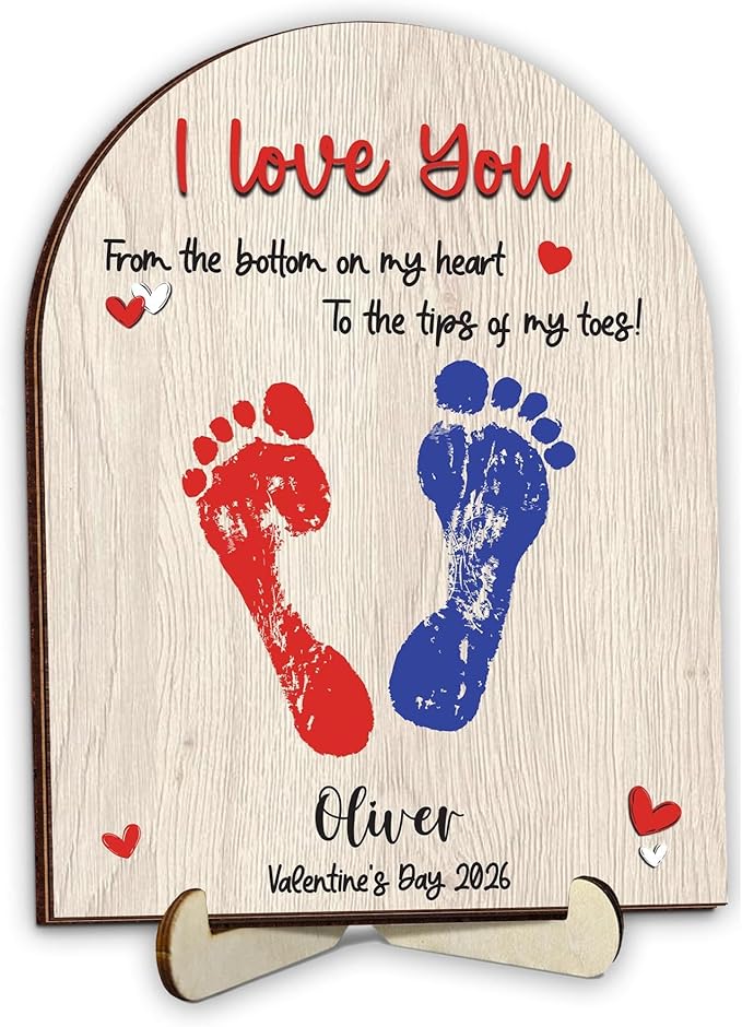 Personalized Handprint Wooden Sign Gift for Baby Showers, DIY Baby Footprint Kit with Paints, Art Craft Newborn Keepsake, Gift for New Mom, Parents, Grandparents, Mothers Fathers Day, Valentines