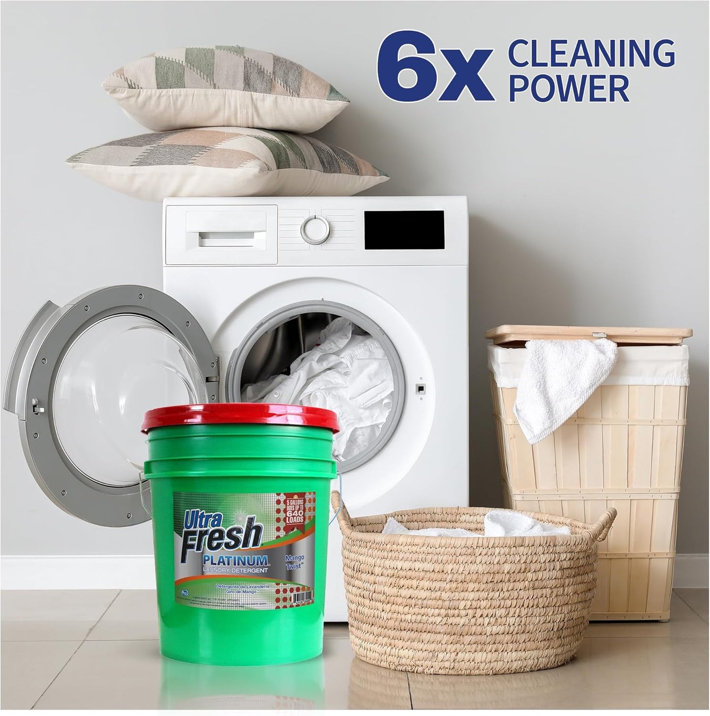 Ultra Fresh 5 Gallon Liquid Laundry Detergent Washing Soap for All Machine Types, 3X Platinum, Up to 640 Loads, Mango Twist