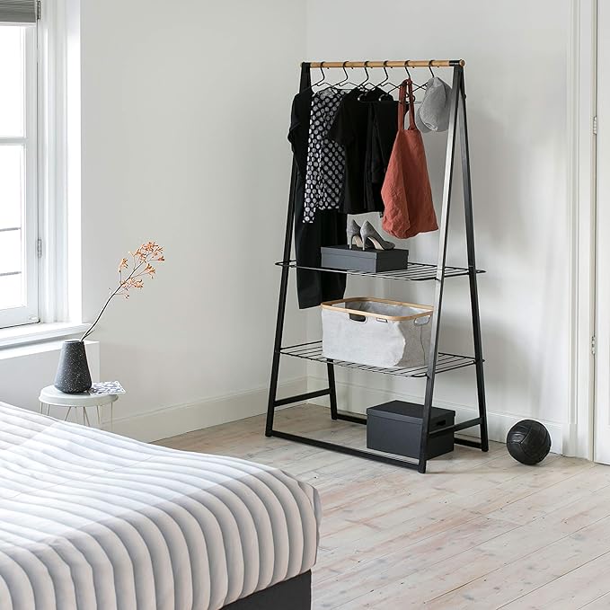 Brabantia - Linn Clothes Rack - Multi-Functional - Space Saver - Adjustable Shelves - Wardrobe Hanging - Drying Rack - Freestanding - Stable - Black - Large