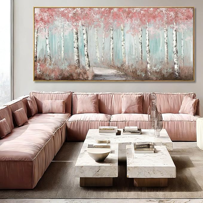 SDYA Tree Canvas Wall Art Pink and White Poster Printing Landscape Wall Decorations 40"x86" Large Picture for Bedroom Artwork for Office