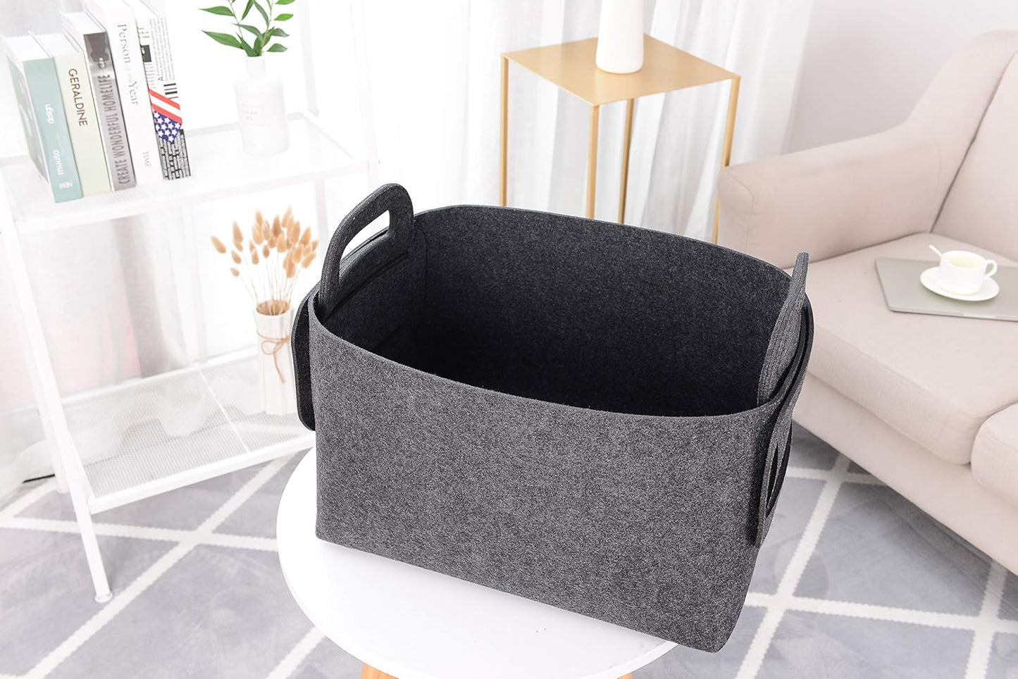 Storage Basket Felt Storage Bin Collapsible& Convenient Box Organizer with Carry Handles for Office Bedroom Closet Babies Nursery Toys Laundry (Dark grey, 17.9inch（L）×12.2inch（W）×11.6inch（H）)