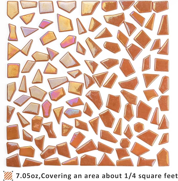 Youway Style Iridescent Glass Mosaic Tiles for Crafts Bulk,200g Orange Broken Mosaic Glass Pieces for Garden Crafts Kits,DIY Mosaic Art Decor