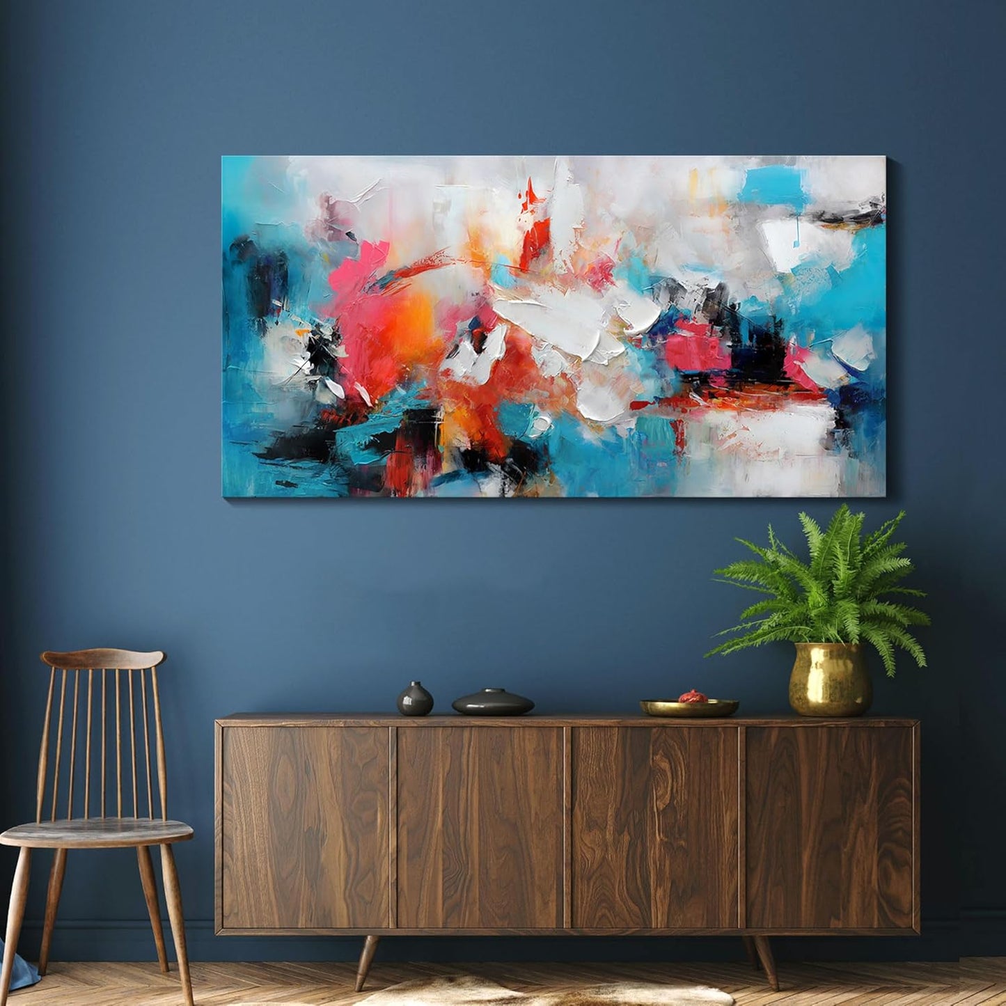 Large bstract Wall Art Canvas Wall Art for Living Room Hand-Painted Art in Blue and Pink Office Wall Decor Paintings for Wall Decorations Modern Wall Decor for Bedrooms and dining Room 29×58in