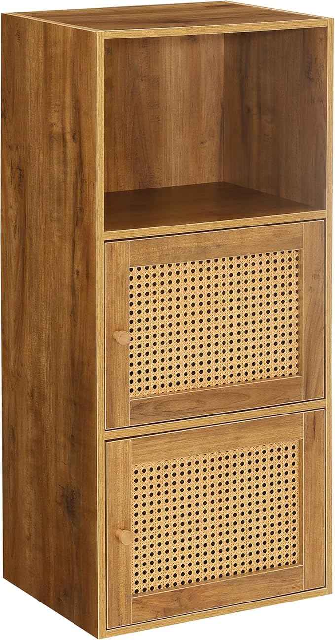Convenience Concepts Xtra Storage Boho Weave 2 Door Cabinet 16.5" - Modern Storage Organizer with Shelf, 2 Cabinet Doors, for Living Room, Bathroom, Office, Den, Brown Autumn Haze/Beige Barley