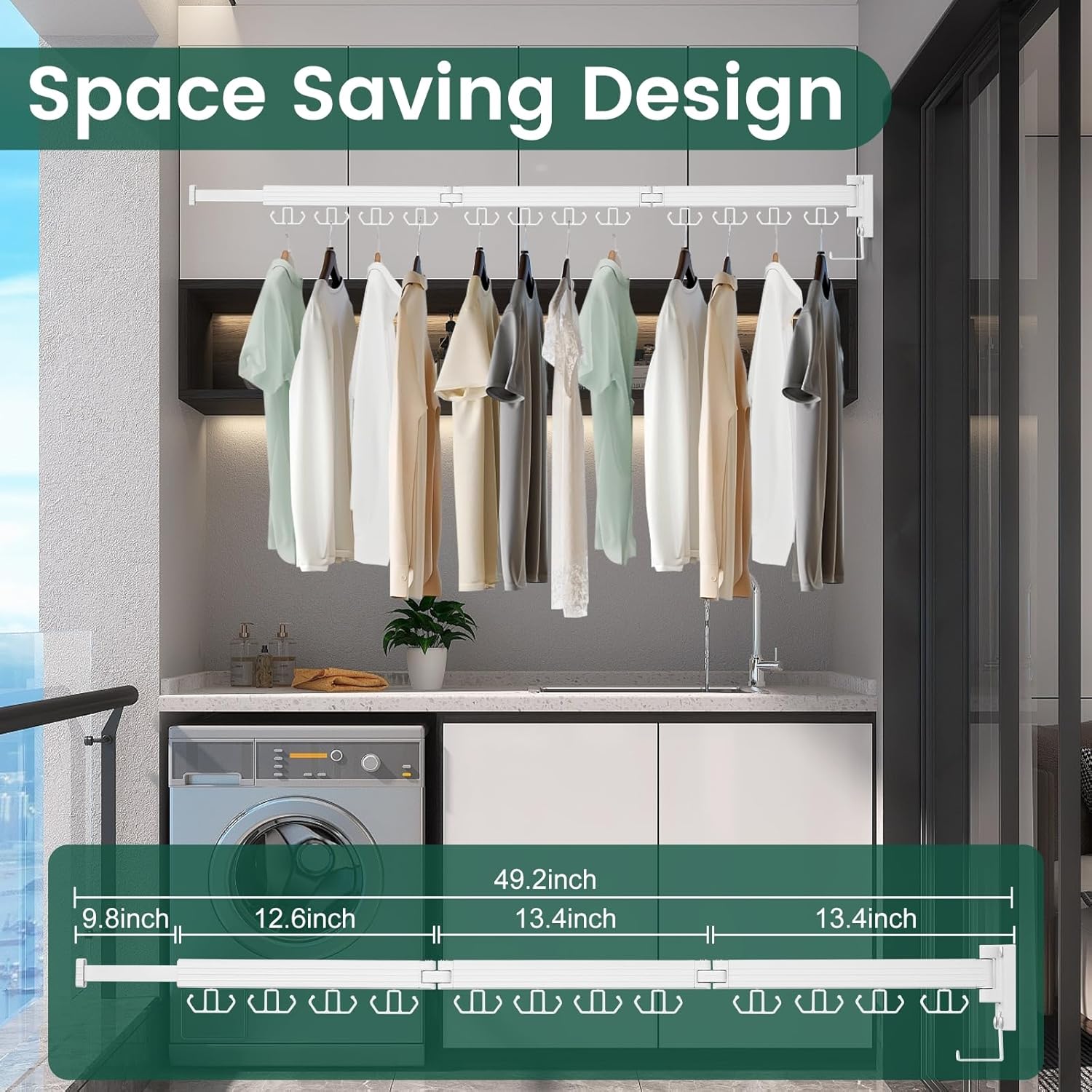 Wall Mounted Clothes Drying Rack, Laundry Drying Rack Wall Mount, 3-Fold Drying Rack Clothing, Foldable Clothes Drying Rack with 12 Dual Hooks Organization for Laundry Room Indoor - White - Décor Diaries