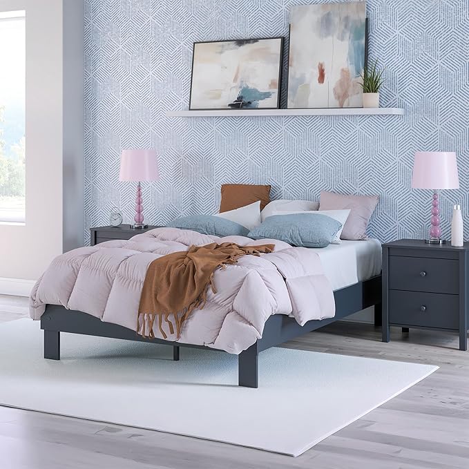 Signature Design by Ashley Simmenfort Vintage Full Platform Bed with Metal Slats, No Box Spring Needed, Blue