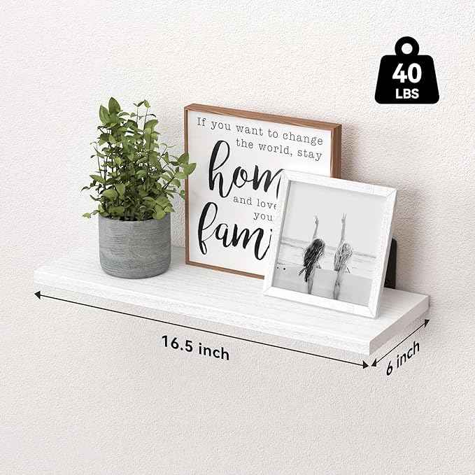 WOPITUES White Floating Shelves Set of 6,Wood for Bedroom,Modern Wall Decor,Bathroom Storage,Book Living Room[Upgraded]-White (HM011A)