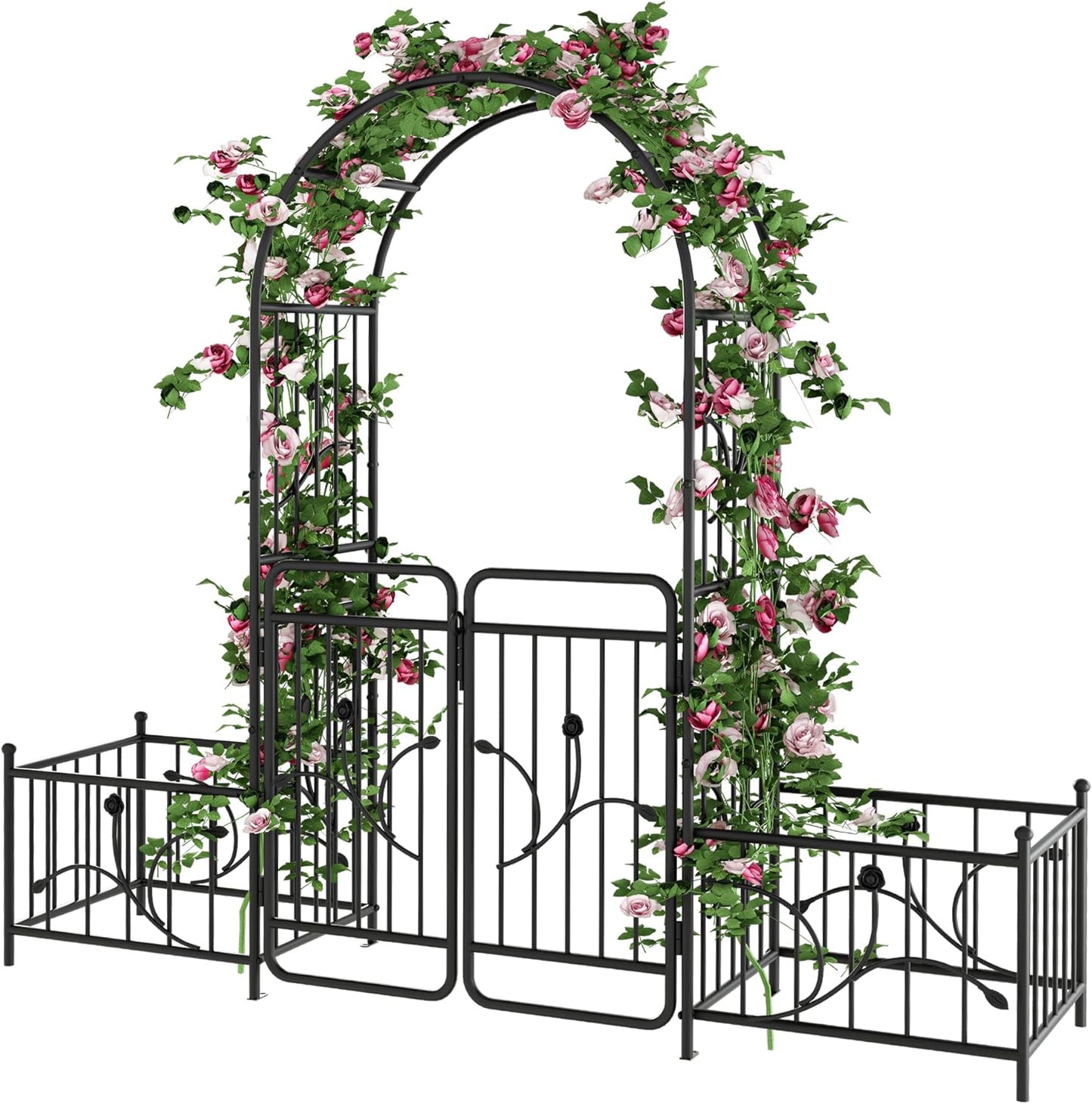 YITAHOME 87" H Metal Garden Arbor with Gate & Planter Boxes, Black Archway for Weddings Ceremonies, Garden Arch Outdoor for Roses & Climbing Plants on Patio, Lawn & Backyard