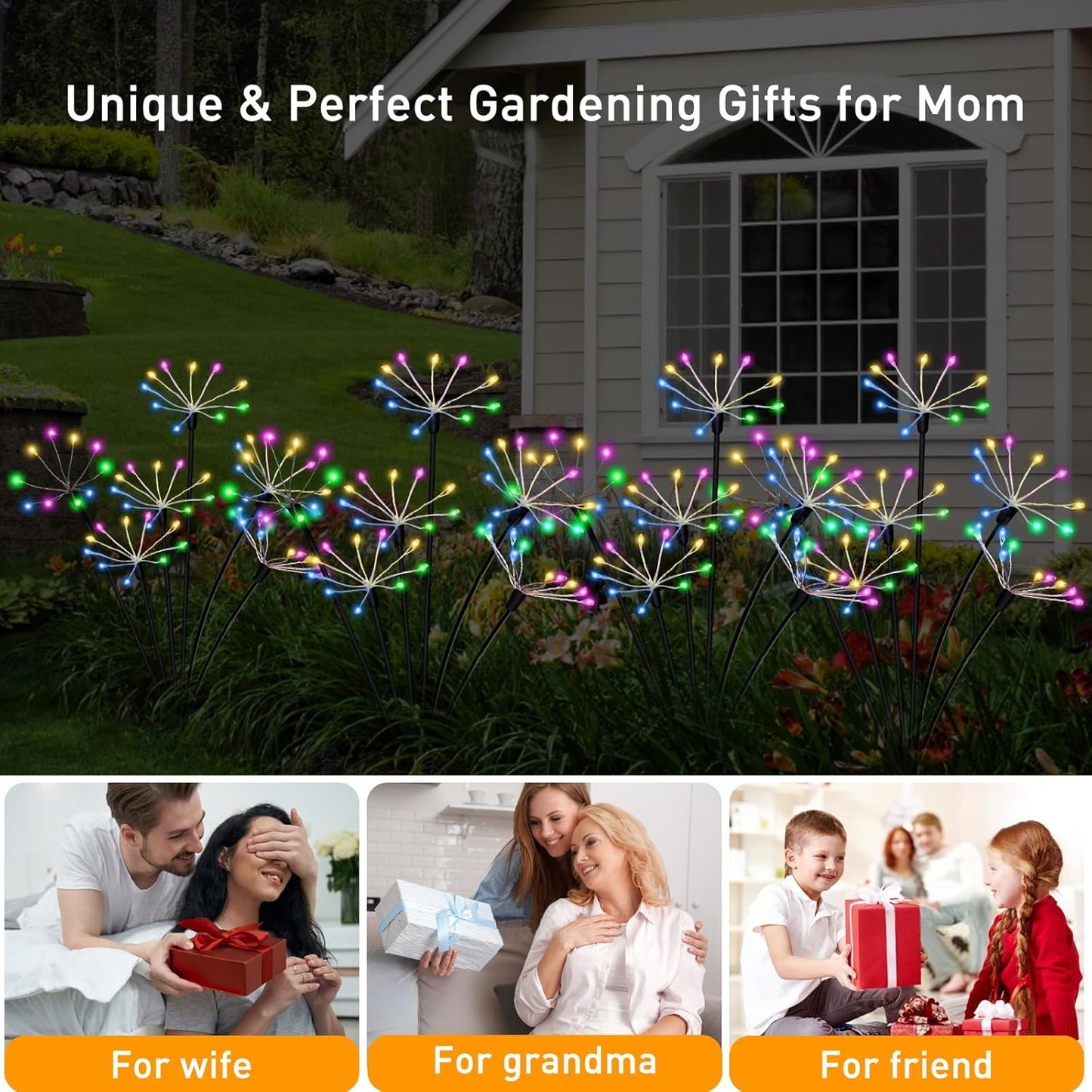 Kwaiffeo Solar Garden Lights Outdoor Waterproof Decorative Solar Lights for Outside 2 Pack with120 LED Swaying Fairy Firework Light Yard Garden Decor, Gifts for Mother's Day Mom Grandma Women