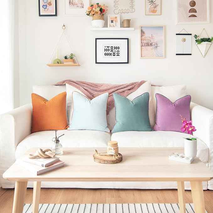 MONDAY MOOSE Decorative Throw Pillow Covers Cushion Cases, Set of 4 Soft Velvet Modern Double-Sided Designs, Mix and Match for Home Decor, Pillow Inserts Not Included (20x20 inch, Purple/Teal)