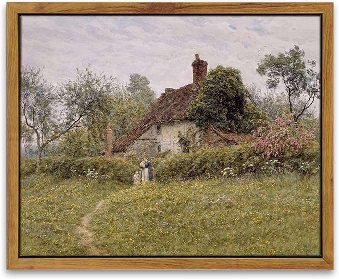 InSimSea Framed Canvas Wall Art Vintage Decor, Classical Landscape Watercolour Painting Canvas Prints Rustic Room Wall Decor Living Room Badroom Farmhouse Bathroom Decorations, 8"x10"