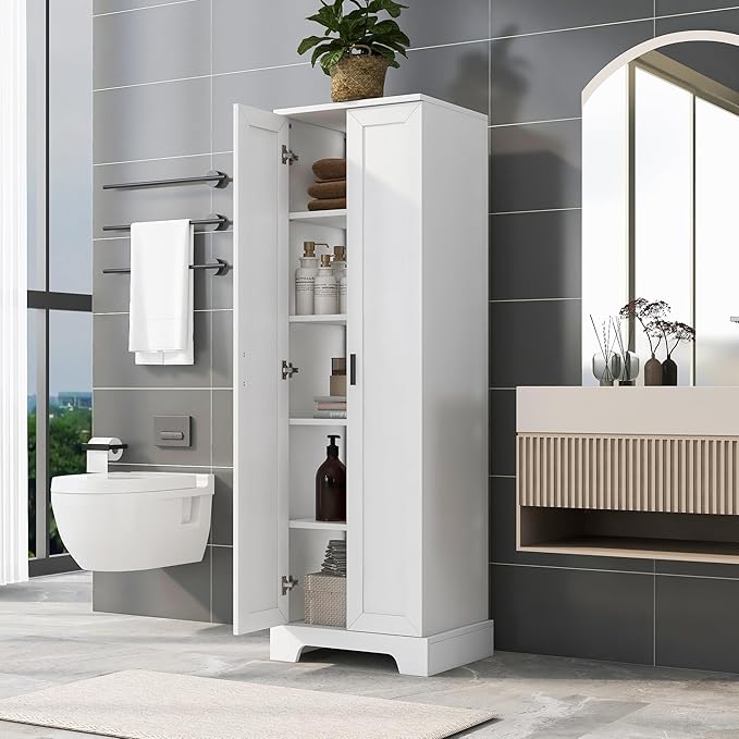 Favfurish 70" Tall Bathroom Storage Cabinet with Doors,Modern Linen Cabinets w/Adjustable Shelves & Anti-Tipping Device,Easy Assembly,Freestanding Organizer for Dining Room,Kitchen,Office,White