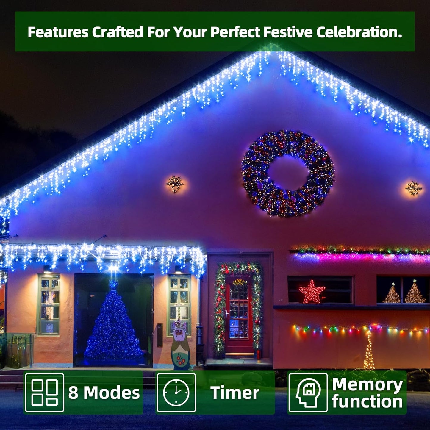 1620 LED Christmas Lights with 360 Drops,164ft 8 Modes Fairy Hanging String Lights with Time Waterproof, Plug-in Hanging String Lights for Holiday Wedding Party Christmas Decor Blue & CoolWhite