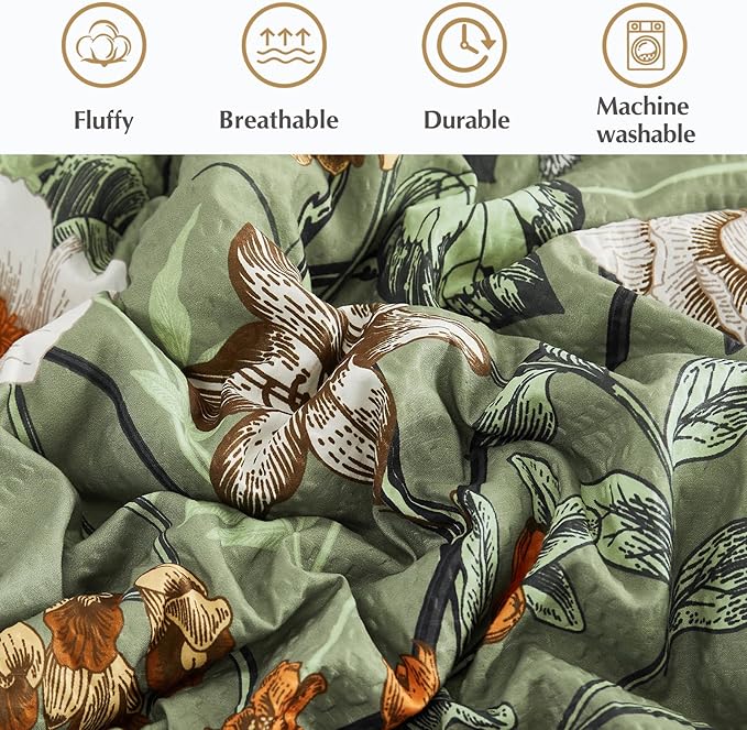 CASAAGUSTO Twin Comforter Set - 5 Pieces Green Floral Bedding Sets, Twin Bed in a Bag with Botanical Butterfly Comforter, Sheets, Pillowcases & Shams for All Seasons