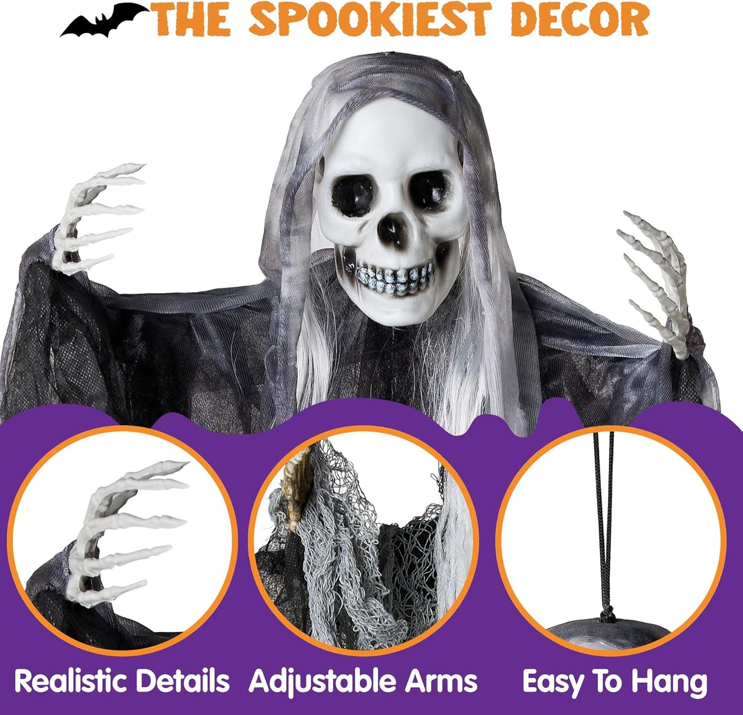JOYIN 3 Pack Hanging Halloween Skeleton Ghosts Decorations Outdoor, Grim Reapers for Best Halloween Outdoor Decorations, Haunted Haunted House Prop, Party Supplies