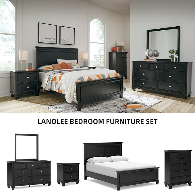Signature Design by Ashley Lanolee Classic 2 Drawer Nightstand for Bedroom, 26.75" Tall, Black