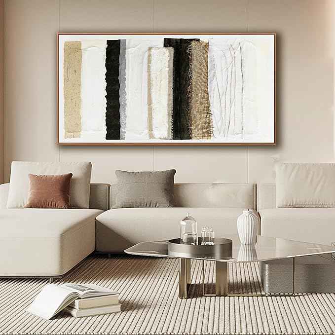 Abstract Wall Art Decor Modern Wall Decorations Maximalist Home Canvas paintings Wall Art Prints Framed Multicolor Overlapping Strips Artwork Parting for Living Room Wall Bedroom Kitchen Office Decor 24×48 Inch With Framed