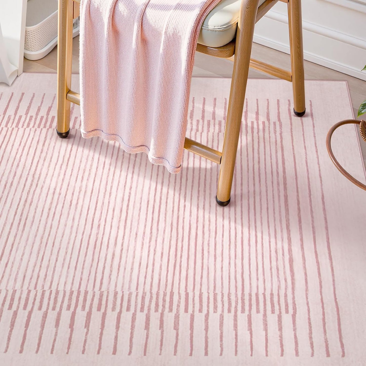 Wonnitar Striped Large Rugs for Living Room, Washable 9x12 Area Rugs for Bedroom, Non-Slip Soft Minimalist Pink Area Rug Throw Carpet for Nursery Playroom Guest Room (Pink,9' x 12')