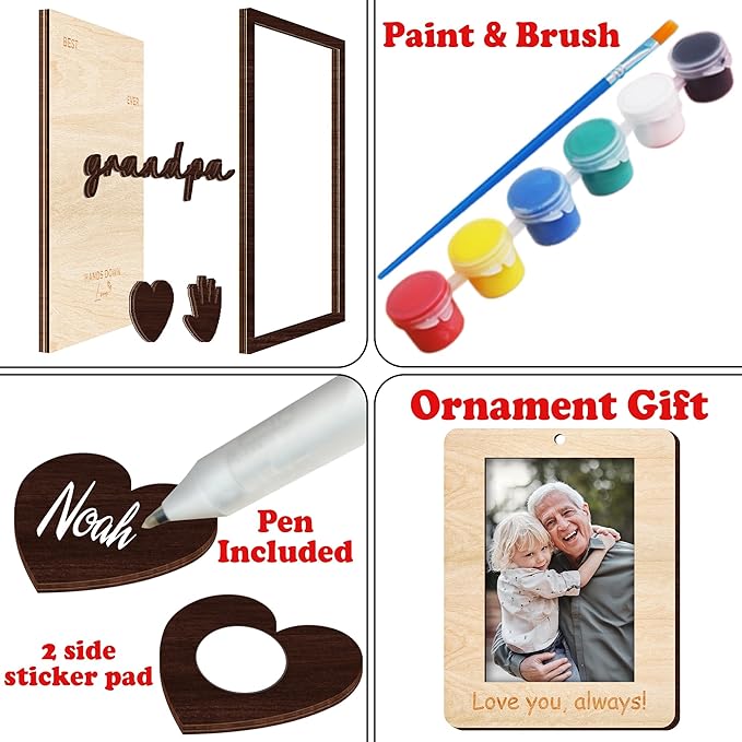 10" Hands Down Best Grandpa Ever DIY Handprint Kids Gifts Frame with Paints, Grandpa Crafts from Grandkids Family Keepsake Plaque Birthday Gift Father's Day for Pops, Papa HF610